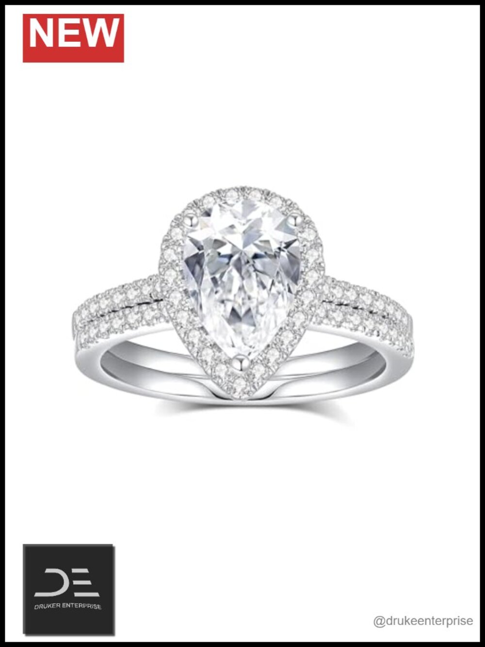 Moissanite Bridal Ring Set Pear Cut VVS1 925 Sterling Silver Promise Rings for